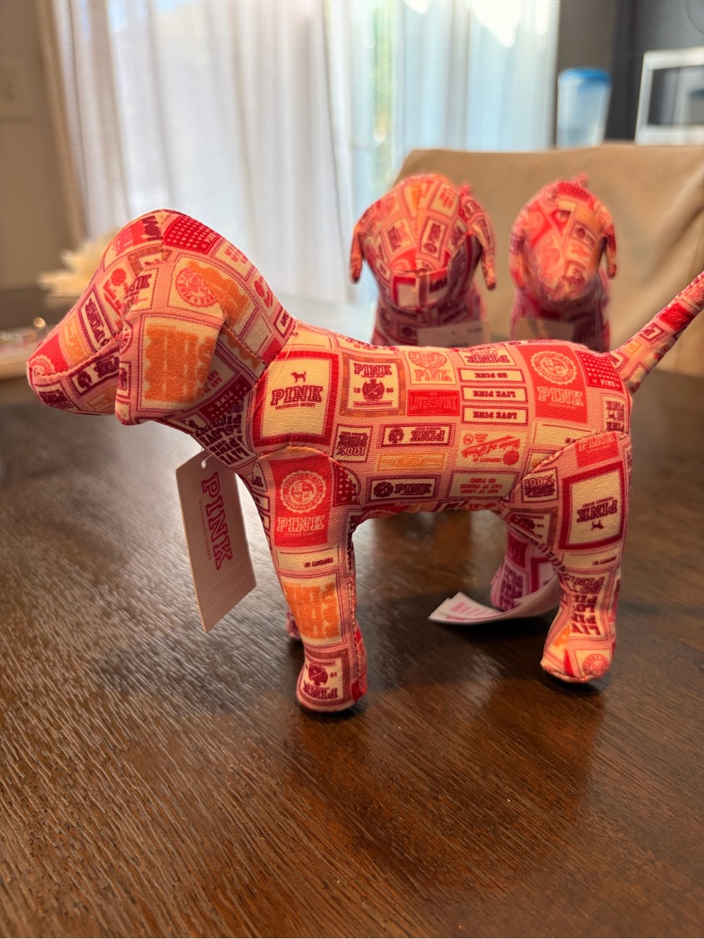 PINK Victoria's Secret Pink & Orange Patterned Plush Dachshund Accent
